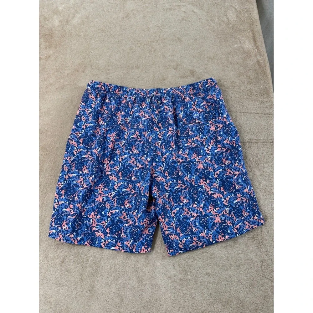 Peter Millar Seaside Board Short Men XL Blue Abstract Swirl Swim Trunk Lined EUC